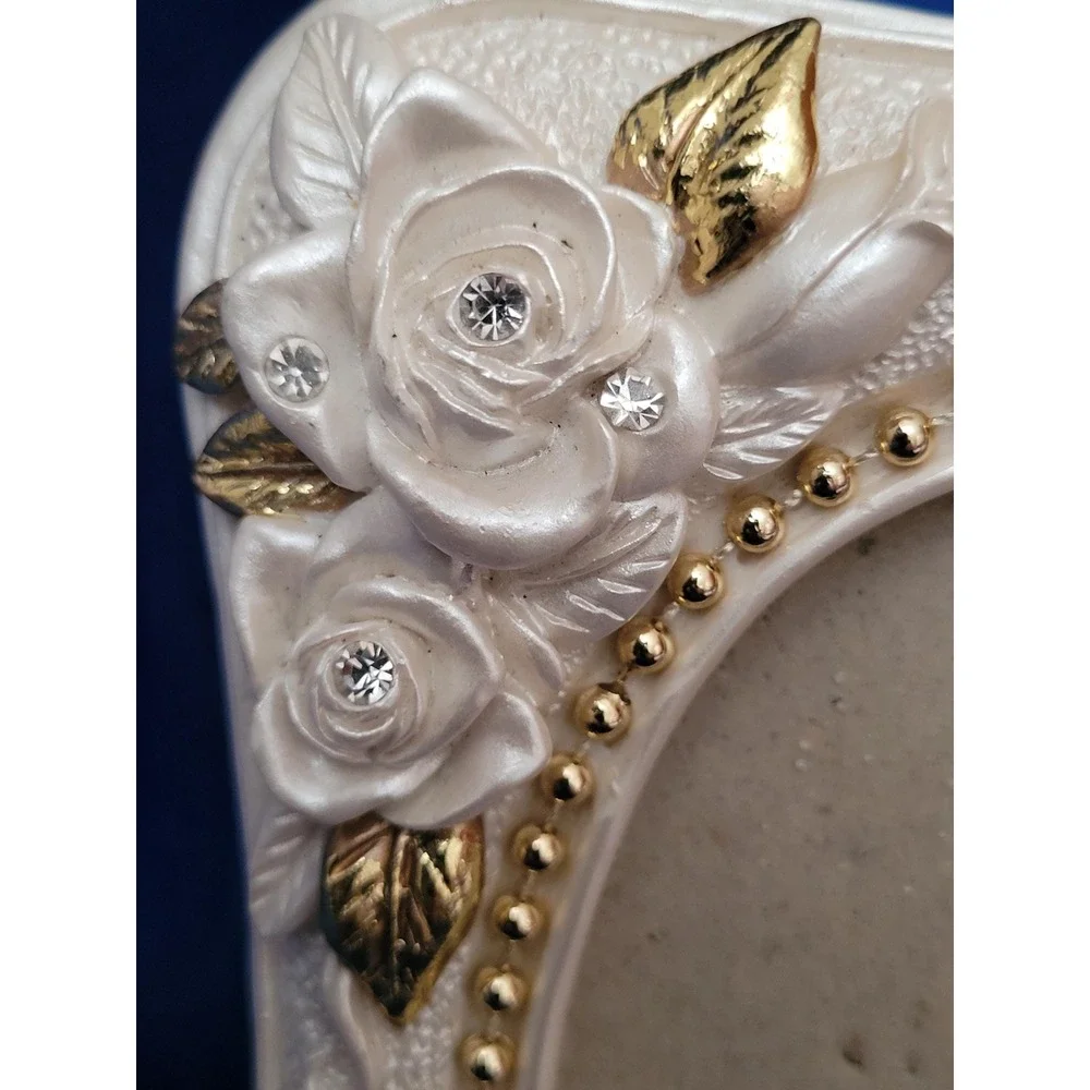 Ceramic Picture Frame Santini Roses & Rhinestones Design with Gold Accents
